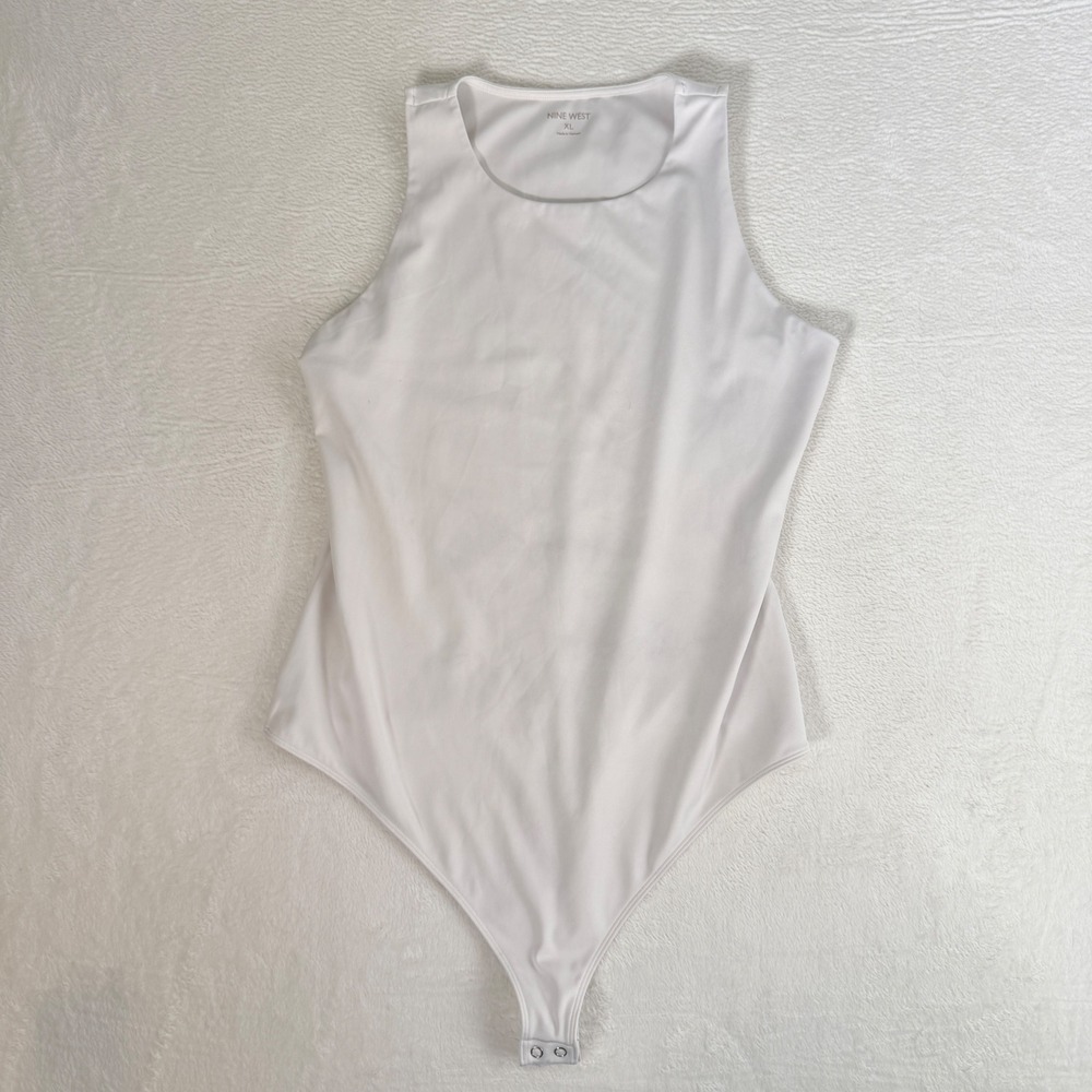 Nine West Women's Sleeveless High-Neck Tank Bodysuit, White Size XL Crew Neck